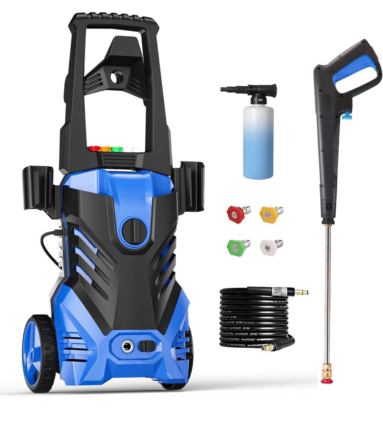 Electric Power Washer 1800PSI Max 1.1 GPM Pressure Washer with 25 Foot Hose, 16.4 Foot Power Cord, Soap Tank Car Wash Machine Blue Ideal Cleaning for 