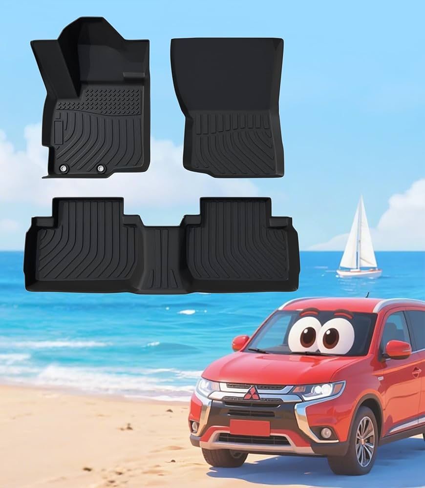 Landrol Car Floor Mats Replacement for Mitsubishi Outlander 5 Seats 2014-2022 Custom Fit Odorless Carpets Durable Rubber All Weather Protection Liners