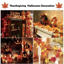 Fall Maple Leaf String Lights Decorations - Lighted Garland 2 Sets 10ft 20 LEDs Maple Leaves Waterproof Battery Operated Light with Remote Control Tim