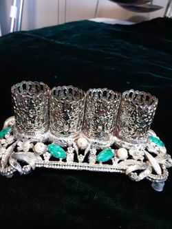 Vintage Regency style 4 tube fili green lipstick holder
