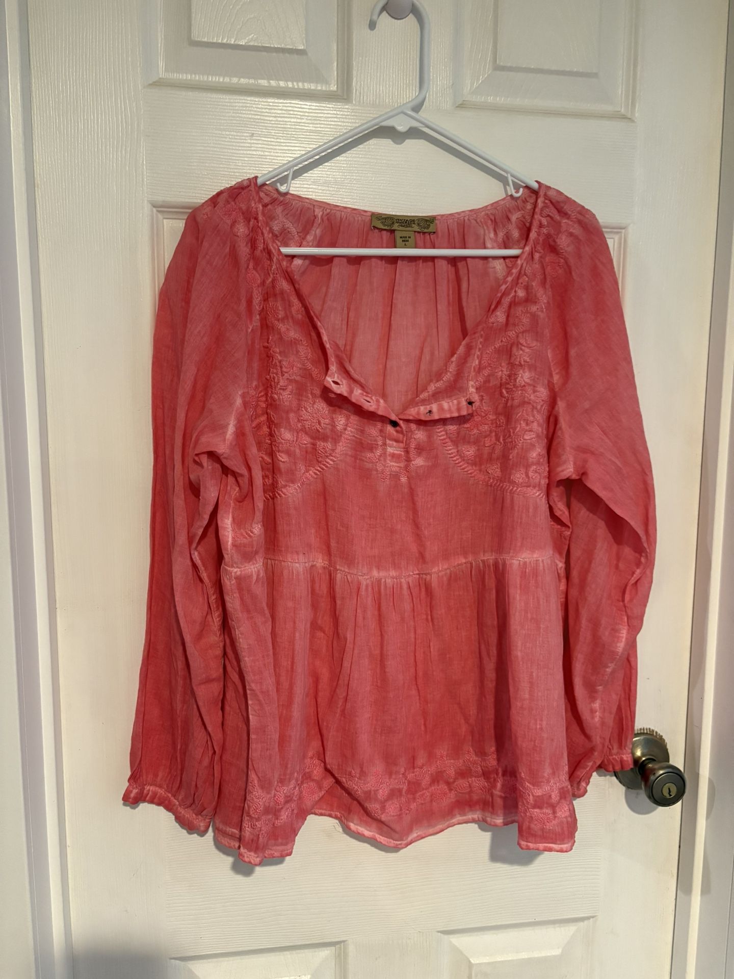 Vintage America Pink Peasant Blouse