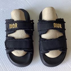 Christian Dior Dioract Black Fringed Cloth Slides. 8.5-9?