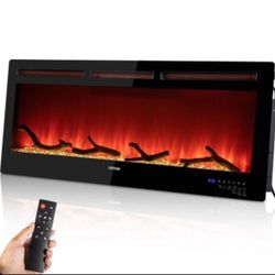 VEVOR Electric Fireplace Linear Fireplace 50'' Wall Mount/Flush Control Voice Control