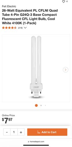 26-Watt Equivalent PL CFLNI Quad Tube 4-Pin G24Q-3 Base Compact Fluorescent CFL Light Bulb, Cool White 4100K