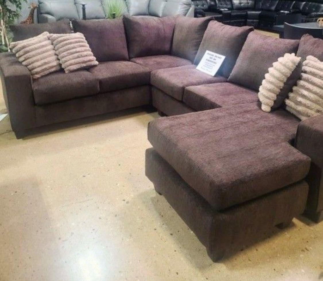 New Brown Fabric 2 Pc Sofa Sectional With Reversible Chaise