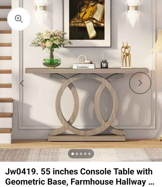 Jw0419. 55 inches Console Table with Geometric Base, Farmhouse Hallway Table, Wooden Entryway Sofa