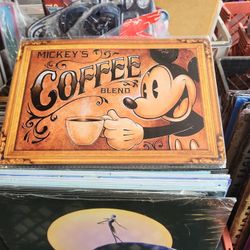 Mickey Mouse Coffee Metal Sign 12x8