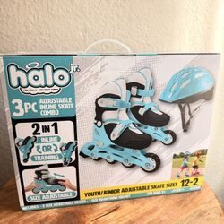 HALO Rise Above Jr. 3-Piece Adjustable Inline Skates Combo Set - Teal - Skates and Helmet- Youth-Junior Sizes 12-2 NEW 