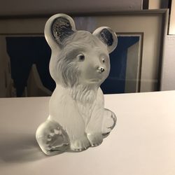 RARE Vintage Viking Glass Bear Frosted Bookend or Paperweight Original w Label