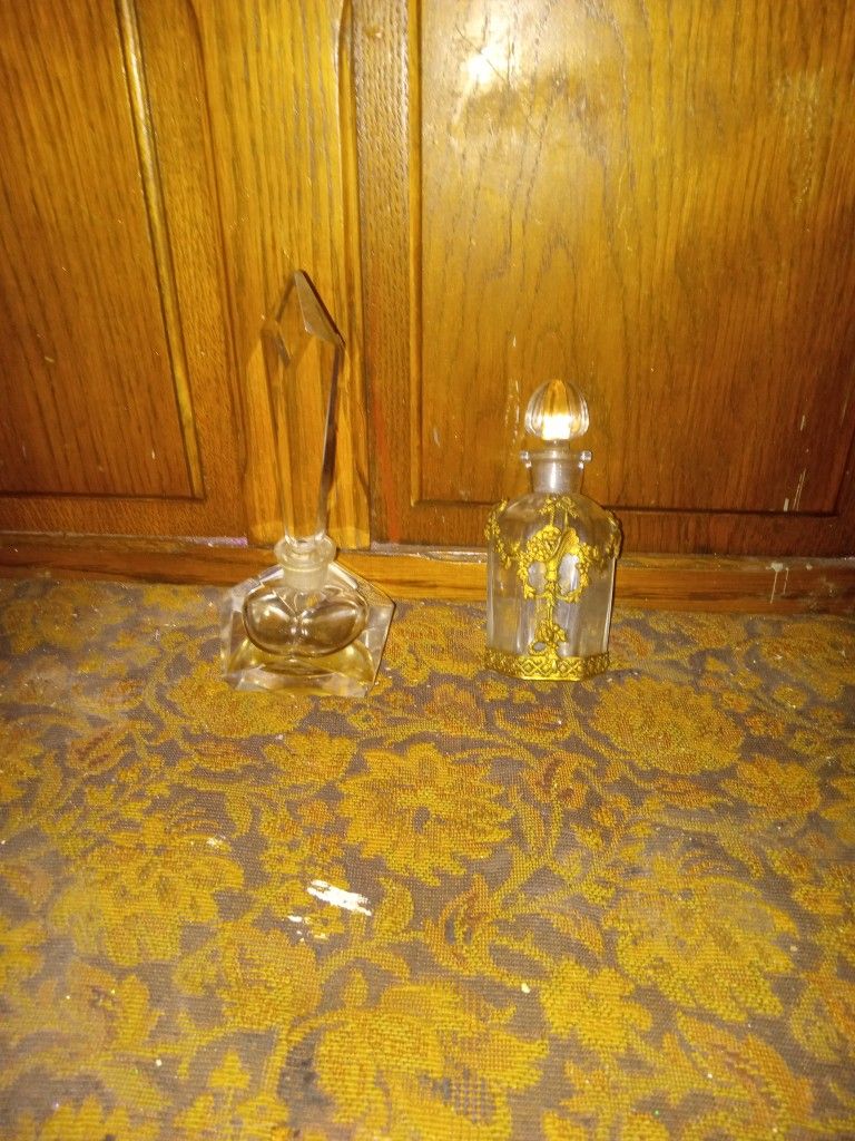 2 Antique Perfume Bottles. One Crystal One Glass ..Both bottles For The Price