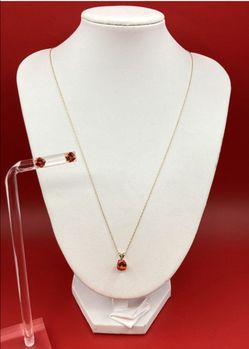 10k gold orange sapphire necklace pendant & earrings set