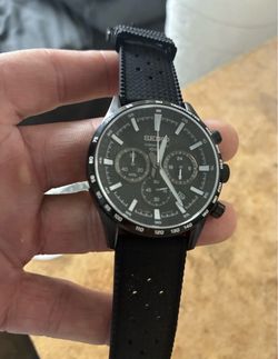 Seiko SSB415 black chronograph watch.