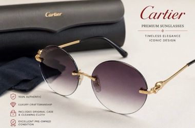 Cartier Rimless Oval Sunglasses Gold Metal Frame Purple Gradient Tinted 140mm
