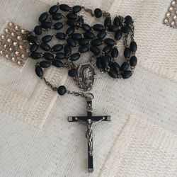 Ebony France Crucifix Cross Antiqued  Rosary 