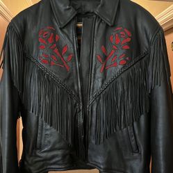 Vintage Desert Rose Inlay Leather Jacket