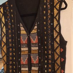 Black Wool Vest With Jewels In Front 