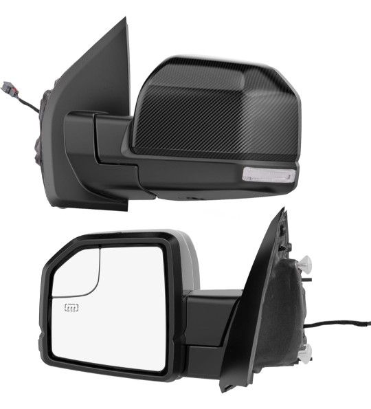 Power Heated Tow Mirrors Compatible with 2015 2016 2017 2018 2019 2020 Ford F150, Trailer Towing Side Mirrors w/LED Turn Signal & Ambient Temp Sensor(
