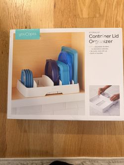 Food Container Lid Organizer, Expandable with Tall Dividers, White