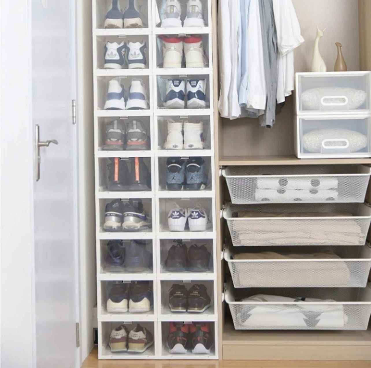 New In Box 12 Shoe Storage Box Plastic Stackable Shoe Container Off White