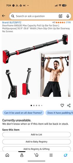 Doorway Pull Up Bar - No Screws - max 880lbs
