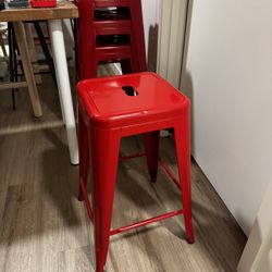Metal Barstools 24 Inch in Red, Set of 4 Stackable Bar Stools