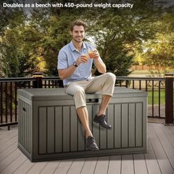 OUTDOOR DECK BOX 90 GALLONS WATERPROOF AND LOCKABLE BRAND NEW IN BOX!!!