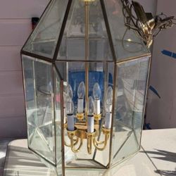 Brass & Glass Hexagon Chandelier Light Fixture