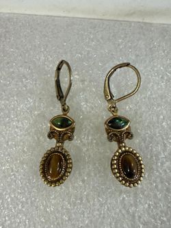 Aretes gold fillet piedra venturina esmeralda joyas antiguas