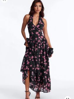 FashionNova Black Floral Flower Dress