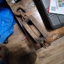 Antique Wood \ steel Single Wheel Pully