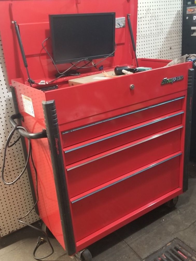 Snap On Tool Box With 20'' Monitor And Power Strip