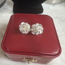 Vintage 925 Sterling Silver Handmade 3D Rose Earrings, Marked Mexico 🇲🇽 925, Medium Size Earrings , New Rubber Backs