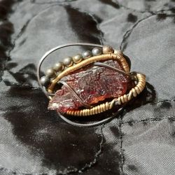 Handmade Wire Wrapped Raw Garnet Crystal Pendant 