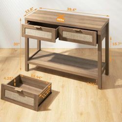 🥨Console Table with Rattan Drawers - Boho Rattan Entryway Table with Storage, Small Console Tables for Entryway, Entry Tables for Hallway