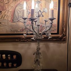 Antique-style Candelabra Lamp with Cherub