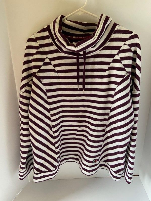 Tommy Hilfiger Zenergy Gray Top Women's Size M Long Sleeve Striped Tunic Knit