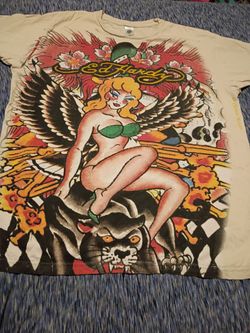 Ed Hardy T-shirt features-Pin up girl on a panther"
