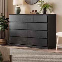 9-Drawer Modern Farmhouse Dresser, 53-inch Wide, Deep Drawers, Handless Design, Black