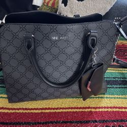 Nine West New Satchel Bag Grey Black Monogram Large
