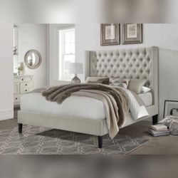 Modern Wingback Linen Platform Bed