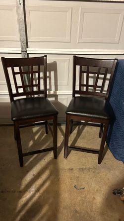 Pair of Coaster Counter Height Bar Stools – Espresso Wood & Black Cushioned Seats – Like New