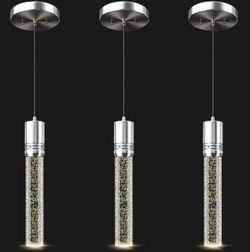 Brushed Nickel Pendant Lights Kitchen Island, Crystal Bubble Pendant Lights, 3 Pack