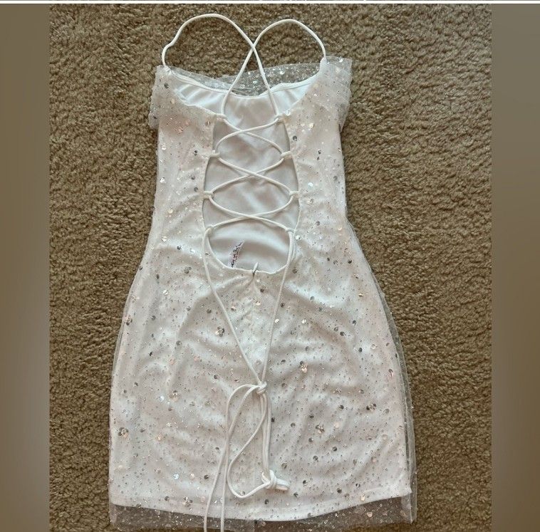 Fancy Sequined White Mini Dress by Lucy in The SkyLines