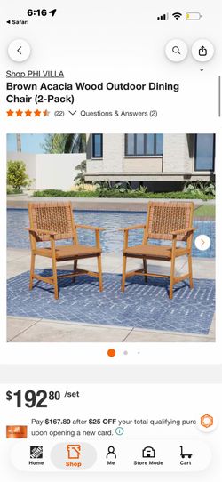 Brown Acacia Wood Outdoor Dining Chair (2-Pack)