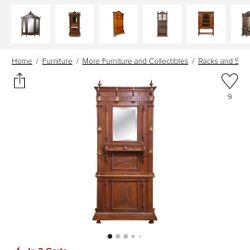19th Century French Carved Walnut Haltree With Mirror And Brass Hooks