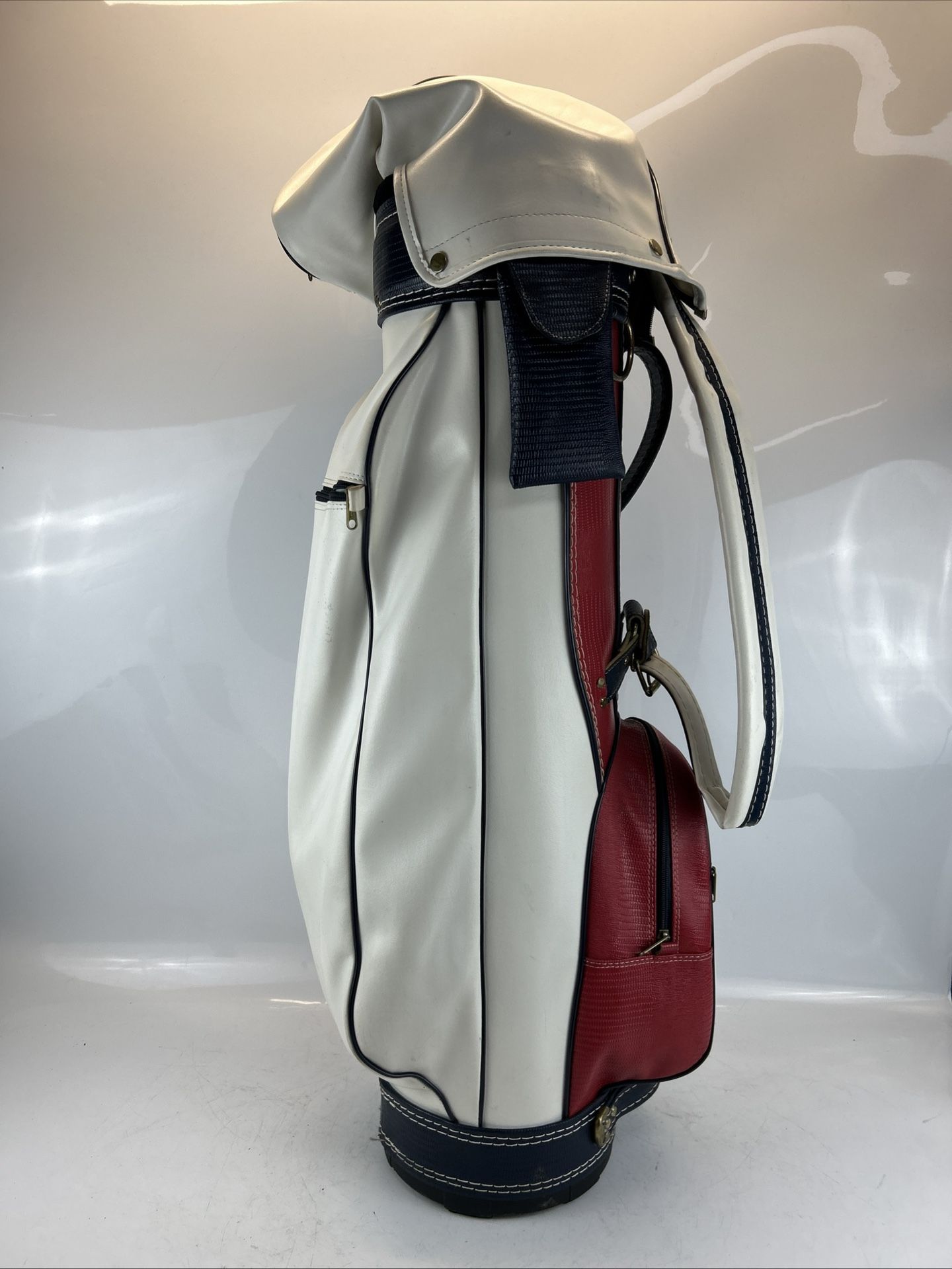 Red, White & Blue Leather Vintage Bennington Golf Bag 6 WAY WITH RAIN COVER