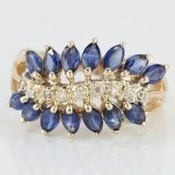 14k Yellow Gold Lab-created Sapphire & Natural Diamond Cocktail Anniversary Ring 