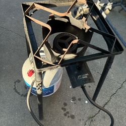 Outdoor Burner With Flat Top Grill And Gas Tank