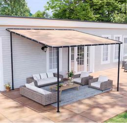 12 ft. x 10 ft. Brown Fabric Wall-Mounted Patio Cover with Steel Frame