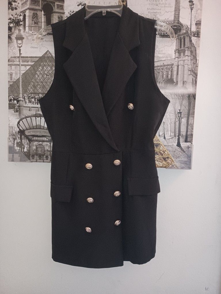 Ladies Black Blazer Dress/Shorts With Gold Buttons.